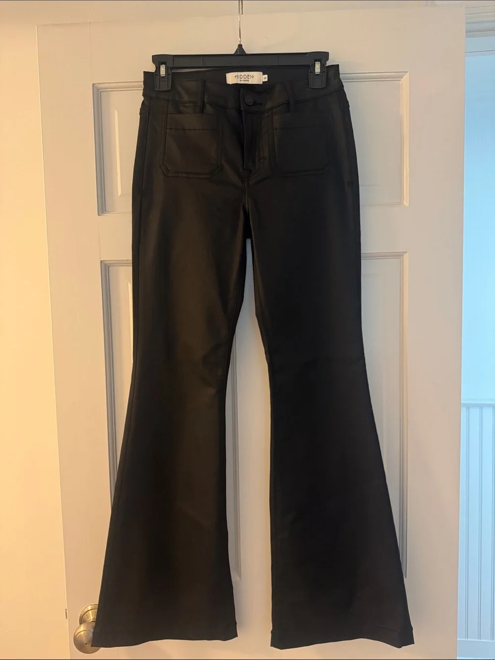 Hidden - Leather-Look Black Flared Pants